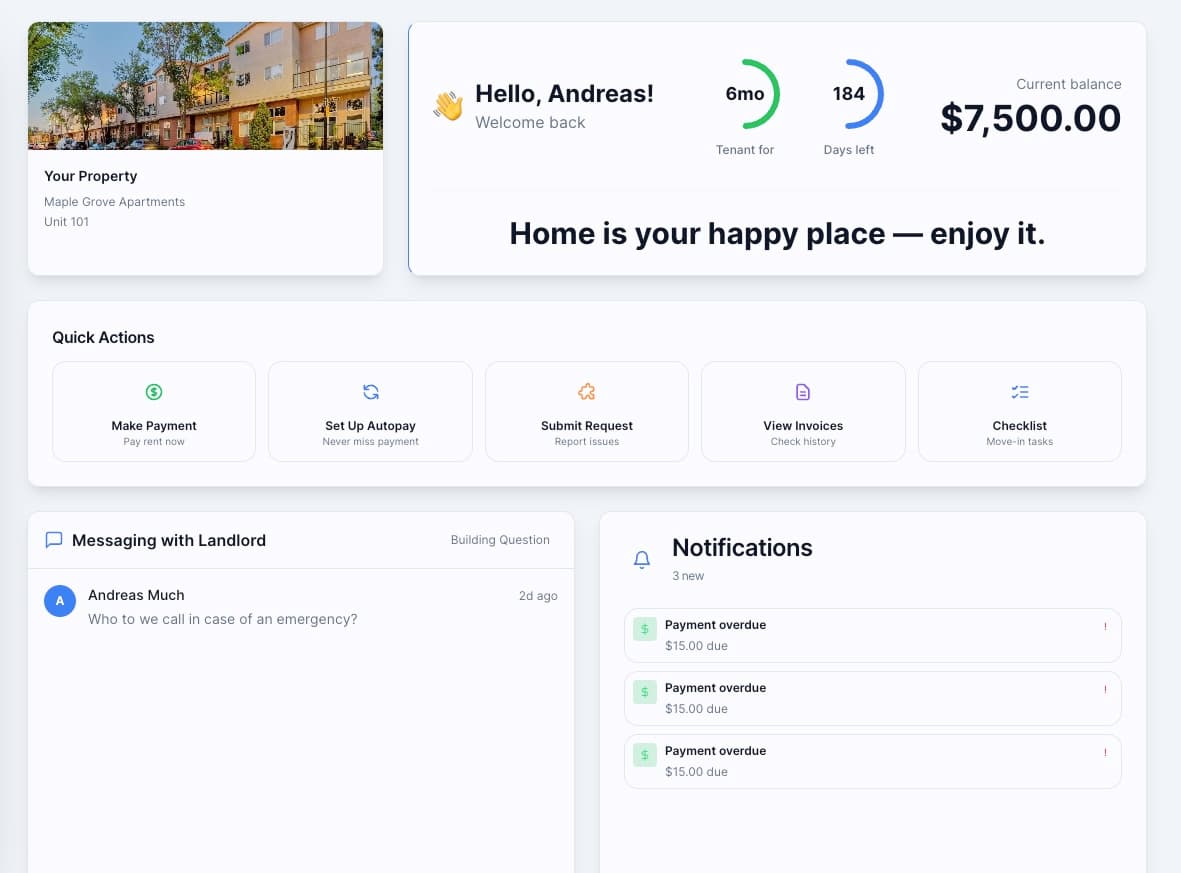 Tenant Portal interface screenshot