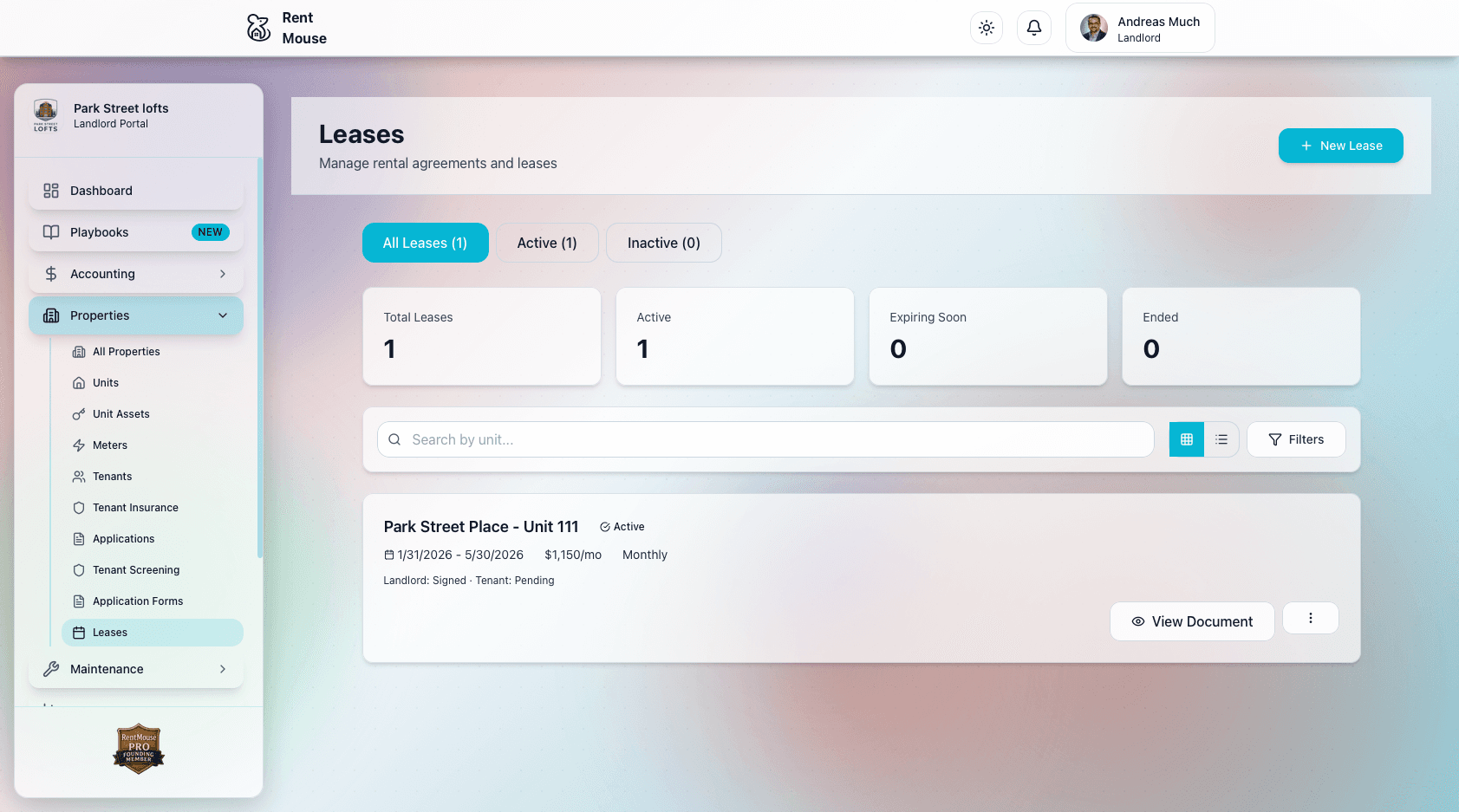 Digital Leases interface screenshot