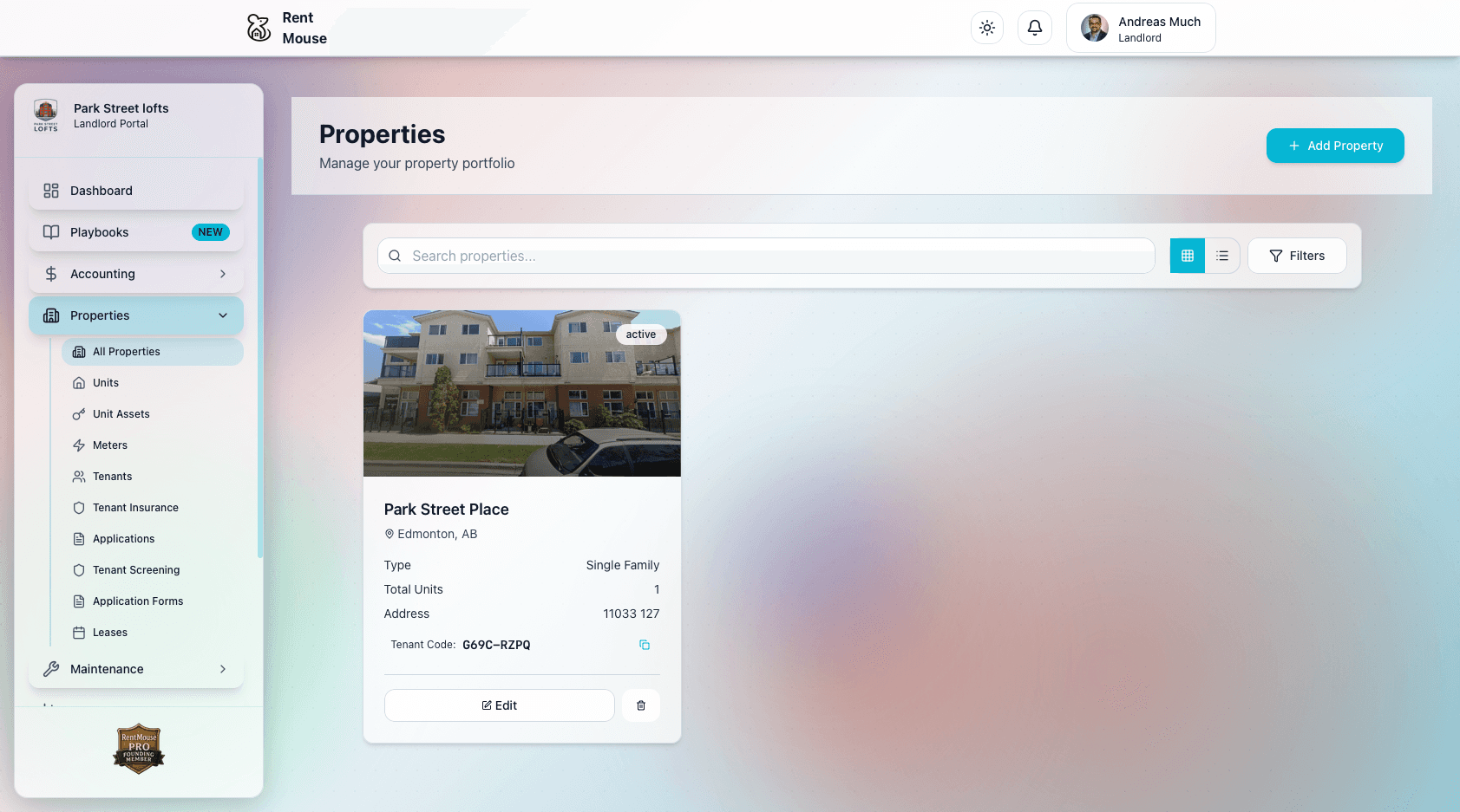 Property & Unit Management interface screenshot